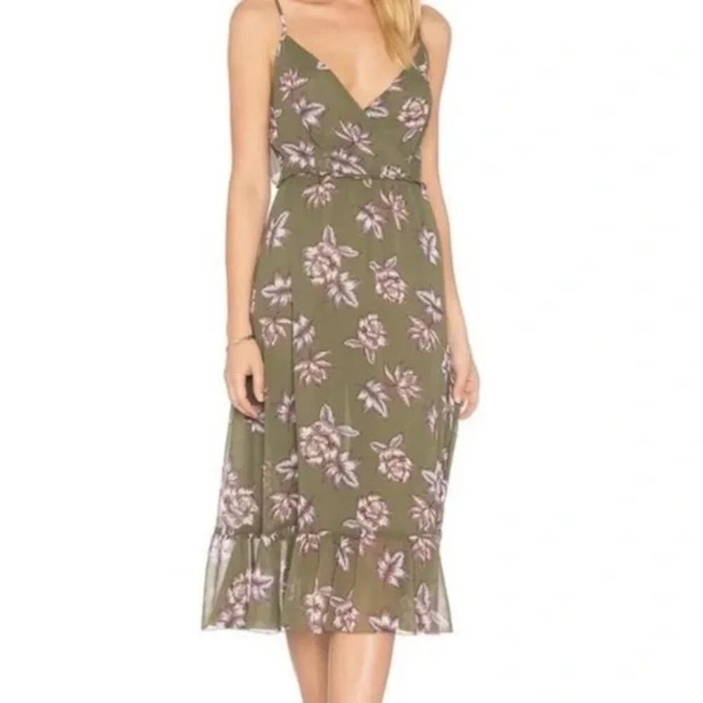 Avec Les Filles Womens Medium Chiffon Open Back Floral Midi Ruffle Dress Boho